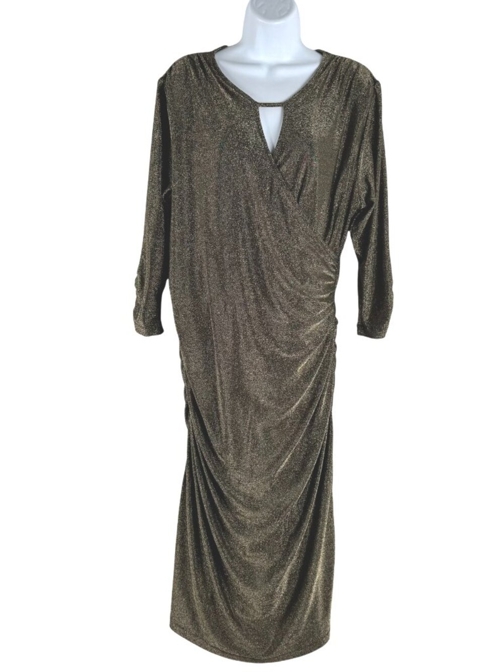 Betabrand Wanderlite Travel Dress 2XL Gold Metallic Sparkle Ruched NWT DR-1934